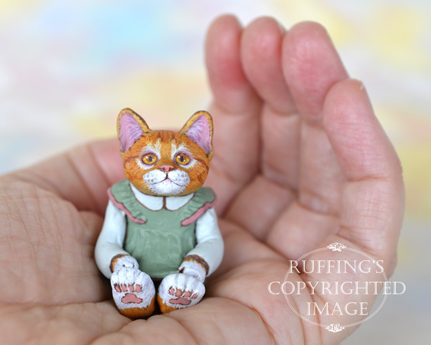 Trinket, miniature ginger tabby cat art doll, handmade original, one-of-a-kind kitten by artist Max Bailey