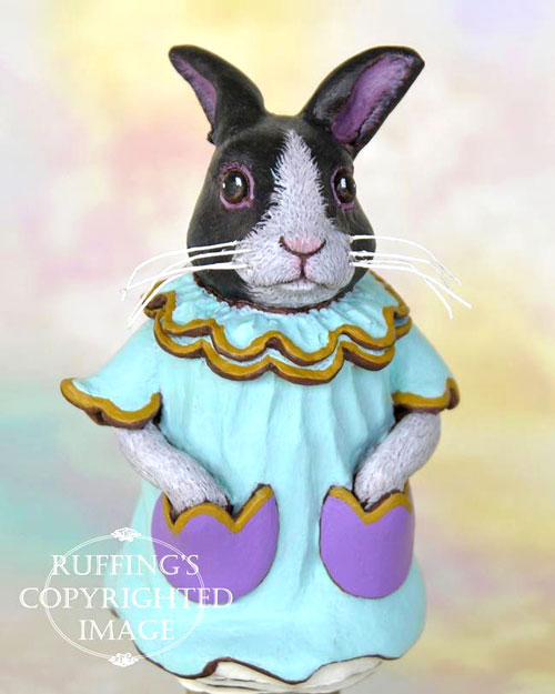 Tulip the Dutch Bunny, Original One-of-a-kind Black-and-white Rabbit Art Doll Figurine by Max Bailey