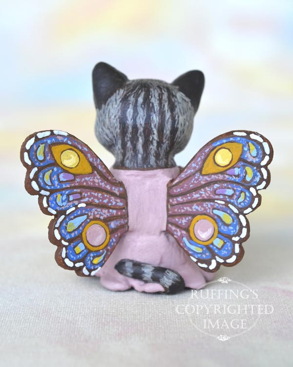 Vienna, miniature American Shorthair silver tabby fairy cat art doll, handmade original, one-of-a-kind kitten by artist Max Bailey