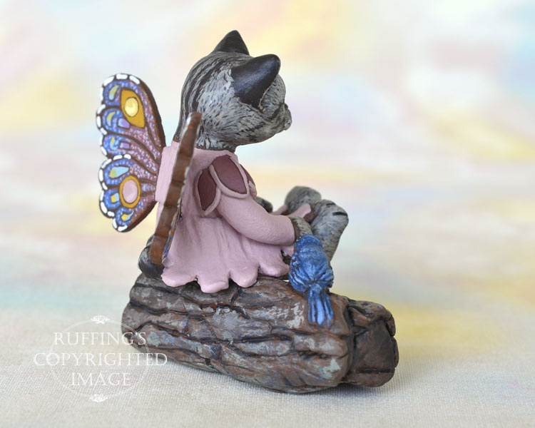 Vienna, miniature American Shorthair silver tabby fairy cat art doll, handmade original, one-of-a-kind kitten by artist Max Bailey