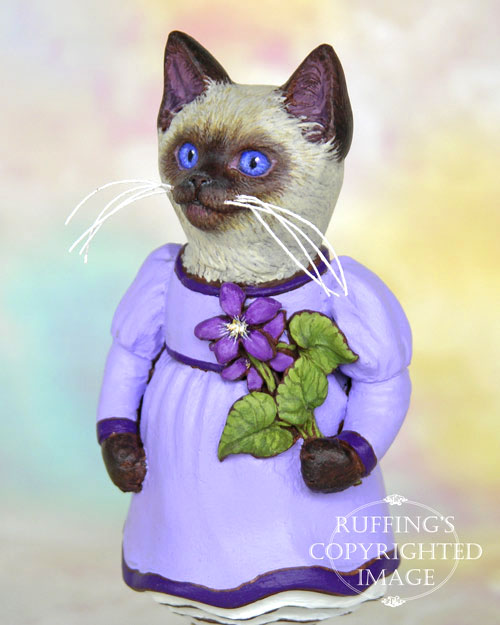 Violet the Siamese Kitten, Original One-of-a-kind Folk Art Doll Figurine by Max Bailey
