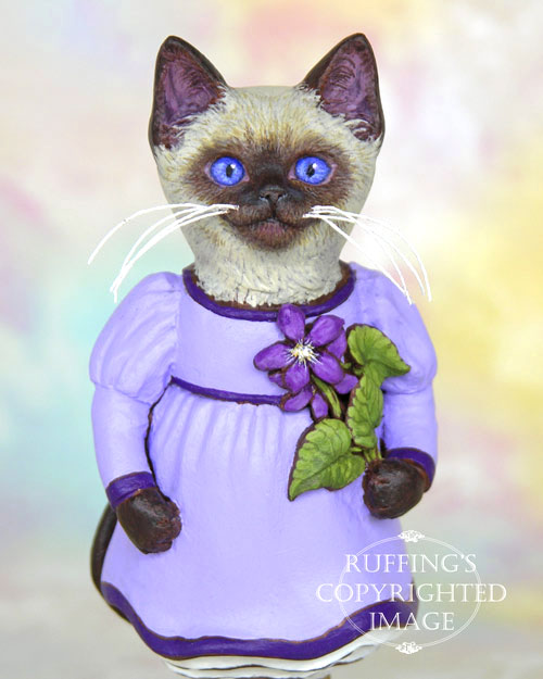 Violet the Siamese Kitten, Original One-of-a-kind Folk Art Cat Doll Figurine by Max Bailey