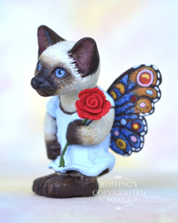 Zanda, miniature Siamese fairy cat art doll, handmade original, one-of-a-kind kitten by artist Max Bailey