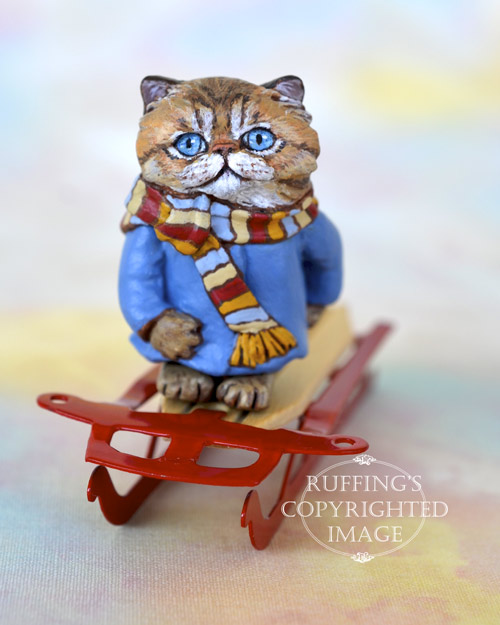 Zara, Original One-of-a-kind Dollhouse-sized Tabby Persian kitten art doll by Max Bailey