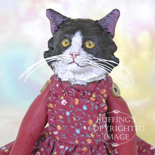 Zelda the Tuxedo Cat, Original One-of-a-kind Black and White Cat Folk Art Doll by Max Bailey