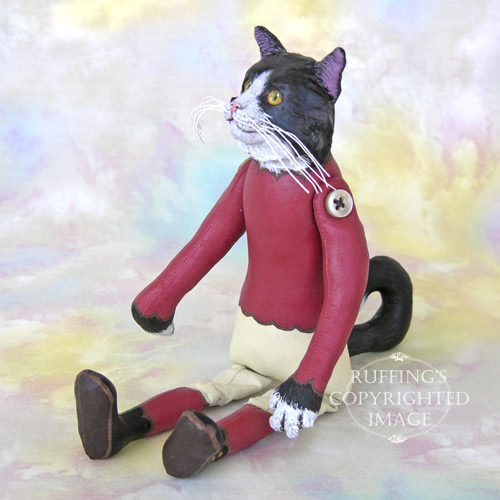 Zelda, Original One-of-a-kind Black-and-white Tuxedo Cat Art Doll by Max Bailey
