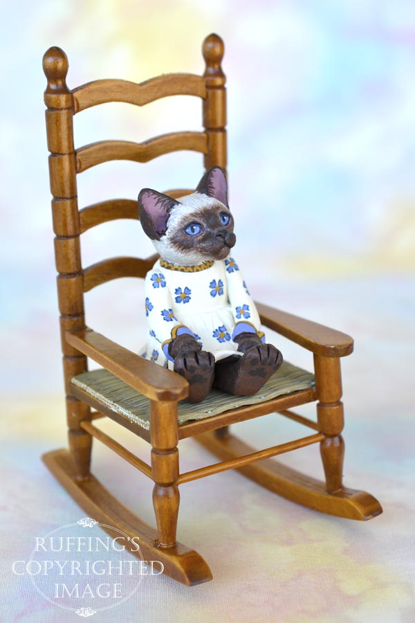 Zella, miniature Siamese cat art doll, handmade original, one-of-a-kind kitten by artist Max Bailey