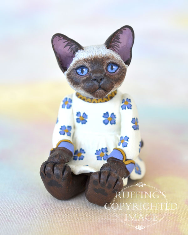 Zella, miniature Siamese cat art doll, handmade original, one-of-a-kind kitten by artist Max Bailey