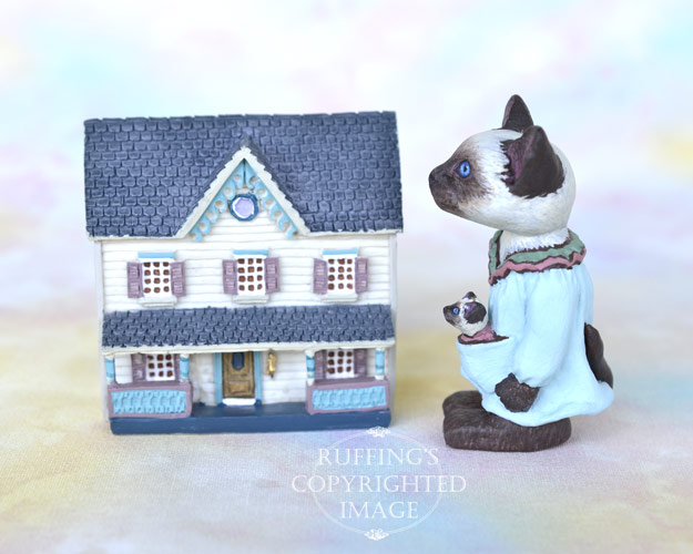 Zelma and Zooey, miniature Siamese cat art doll, handmade original, one-of-a-kind kittens by artist Max Bailey
