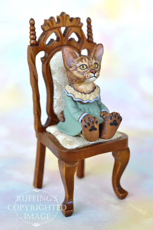 Zia, miniature Abyssinian cat art doll, handmade original, one-of-a-kind kitten by artist Max Bailey