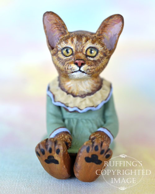 Zia, miniature Abyssinian cat art doll, handmade original, one-of-a-kind kitten by artist Max Bailey