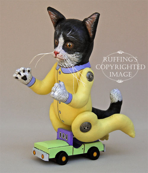 Ziggy the Black-and-White Tuxedo Kitten, Original One-of-a-kind Cat Art Doll by Elizabeth Ruffing