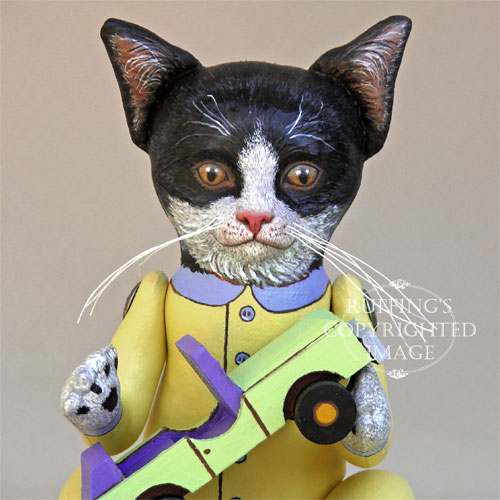 Ziggy the Black-and-White Tuxedo Kitten, Original One-of-a-kind Cat Art Doll by Elizabeth Ruffing