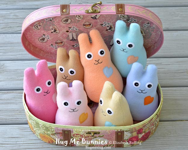 Hug Me Bunnies handmade stuffed animal rabbits by artist Elizabeth Ruffing