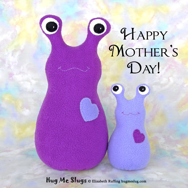 Hug Me Slugs mommy and baby handmade stuffed animals by artist Elizabeth Ruffing