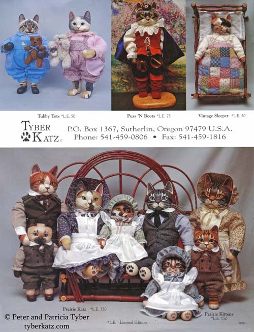 Anthropomorphic cat art dolls by artists Peter and Patricia Tyber of Tyber Katz