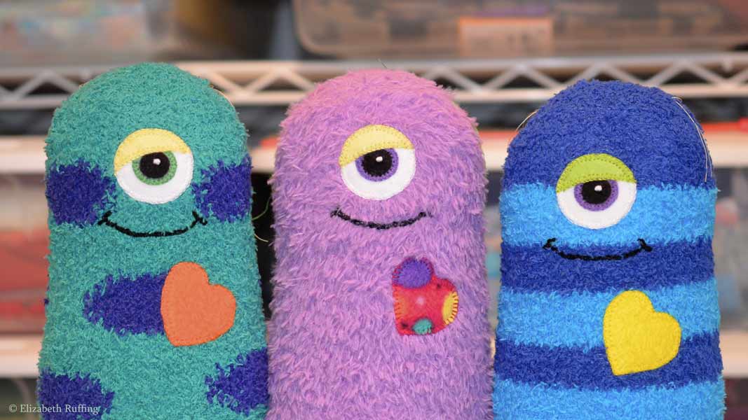 Hug Me Monsters stuffed toy plush by Elizabeth Ruffing, in progress