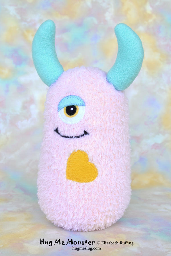 Hug Me Monster, sock doll art toy, pink, by Elizabeth Ruffing