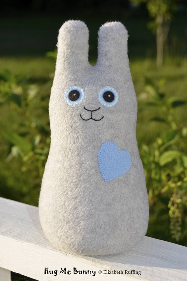 Hug Me Bunny gray fleece plush art toy by Elizabeth Ruffing