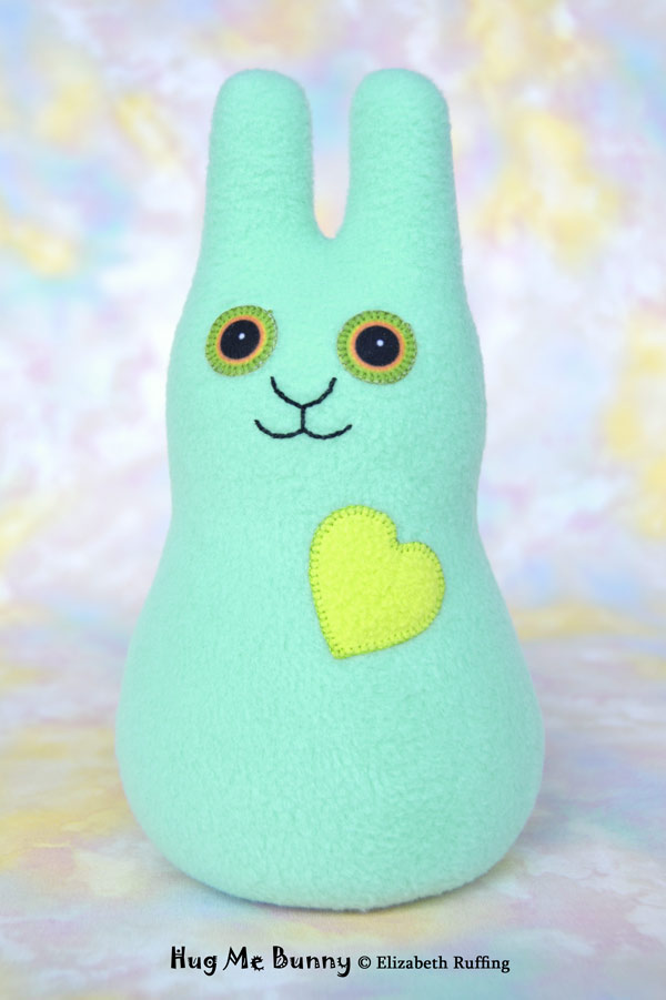 Aqua Hug Me Bunny, plush toys by Elizabeth Ruffing