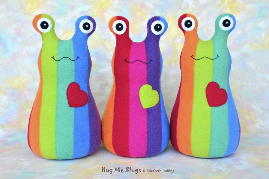 12 inch Handmade Rainbow Striped Hug Me Slug Stuffed Animal Plush Art Toys by artist Elizabeth Ruffing
