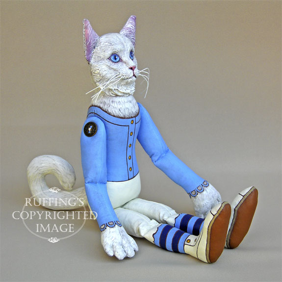 Snowbelle, Original One-of-a-kind White Turkish Angora Folk Art Cat Doll by Max Bailey