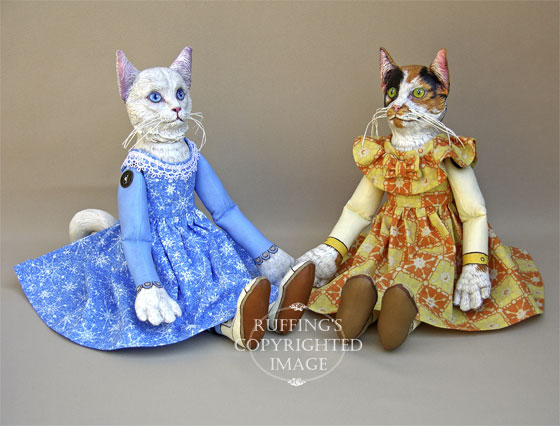 Snowbelle, Original One-of-a-kind White Turkish Angora Folk Art Cat Doll by Max Bailey
