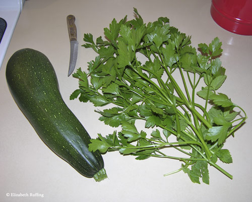 Fresh-picked zucchini and parsley
