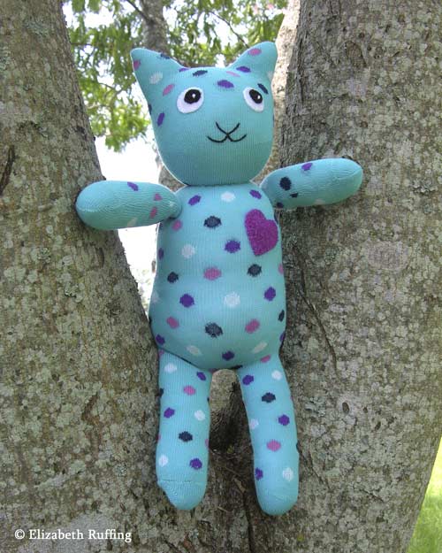 Turquoise Polka Dot Hug Me! Sock Kitten by Elizabeth Ruffing