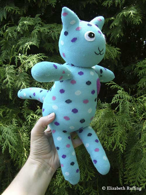 Turquoise Polka Dot Hug Me! Sock Kitten by Elizabeth Ruffing