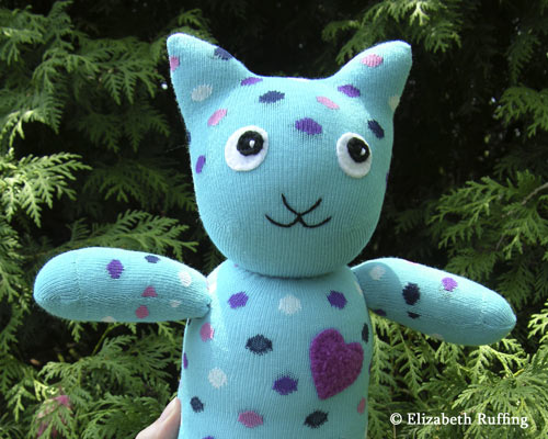 Turquoise Polka Dot Hug Me! Sock Kitten by Elizabeth Ruffing