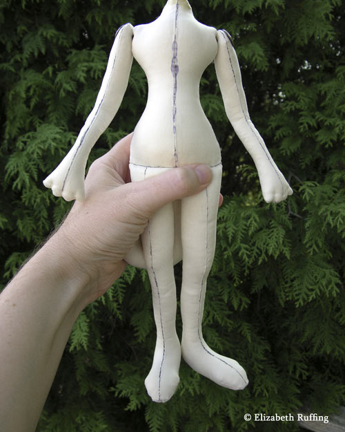Cat doll body in progress by Elizabeth Ruffing