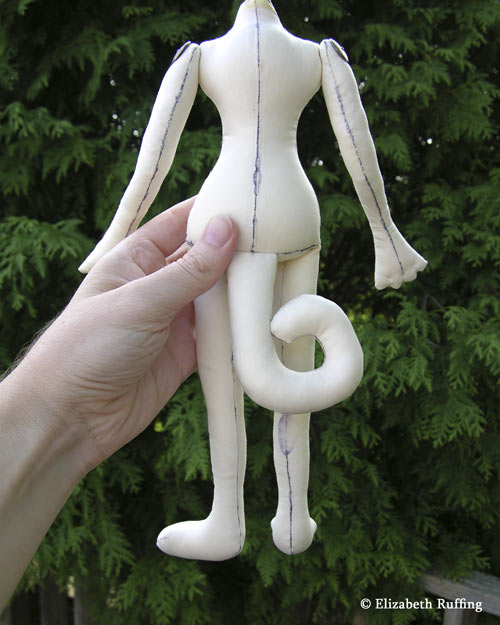 Cat doll body in progress by Elizabeth Ruffing