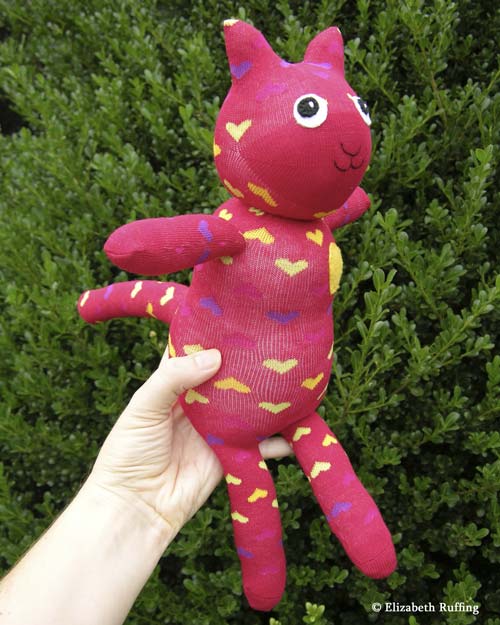 Red with hearts Hug Me! Sock Kitten by Elizabeth Ruffing