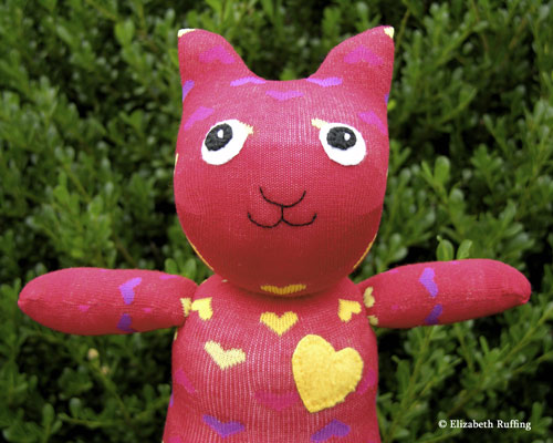 Red with hearts Hug Me! Sock Kitten by Elizabeth Ruffing