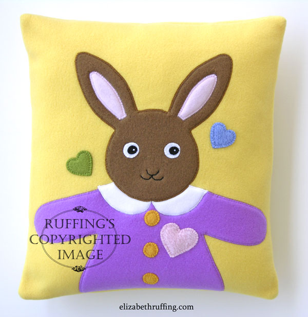 Hug Me! Bunny appliqued decorative throw pillow by Elizabeth Ruffing