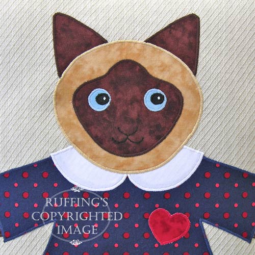 Siamese Hug Me! Kitty appliqued decorative throw pillow by Elizabeth Ruffing