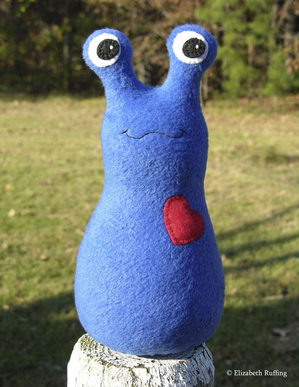 Fleece Hug Me! Slugs in royal blue, by Elizabeth Ruffing