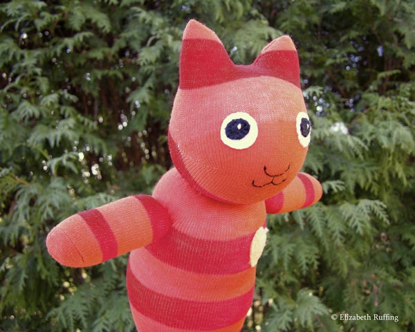 Orange and Red Striped Hug Me Sock Kitten by Elizabeth Ruffing