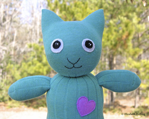 Turquoise Hug Me Sock Kitten by Elizabeth Ruffing