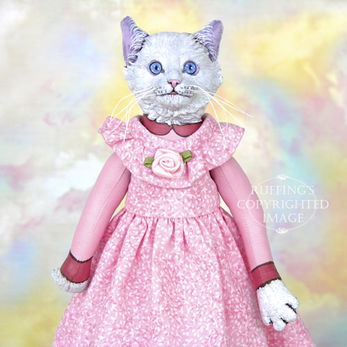 Lillie original one-of-a-kind anthropomorphic whte cat art doll by artist Max Bailey, Ruffing's