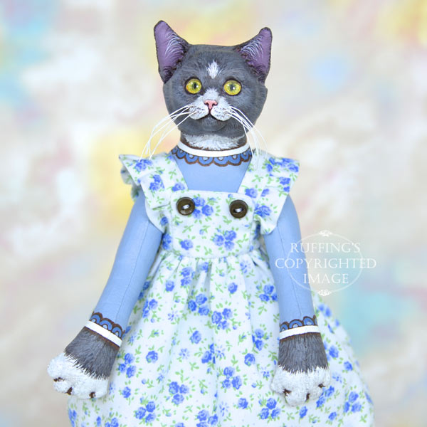 Ida original one-of-a-kind gray-and-white cat art doll by artist Max Bailey