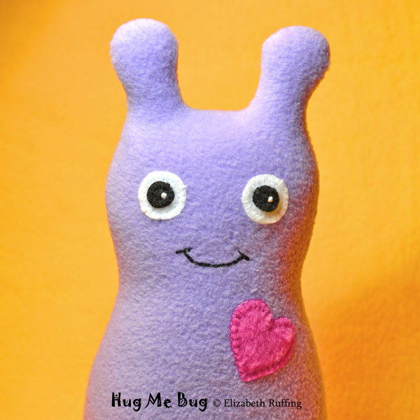 Lavender fleece Hug Me Bug, original art toy by Elizabeth Ruffing