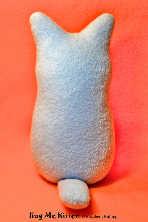 Light blue fleece Hug Me Kitten, original art toy by Elizabeth Ruffing