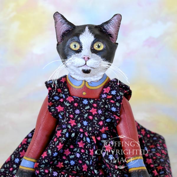 Echo original one-of-a-kind black-and-white tuxedo cat art doll by artist Max Bailey