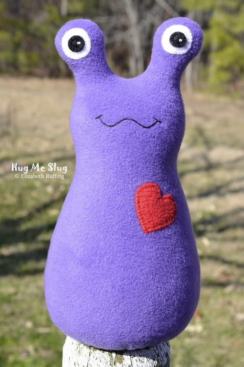 Purple Hug Me Slug, original art toys by Elizabeth Ruffing