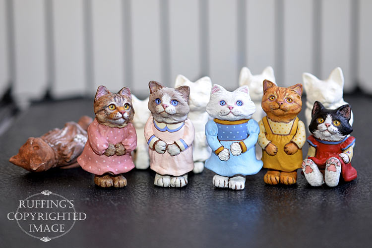 Original One-of-a-kind miniature dollhouse-sized cat and kitten dolls by Max Bailey