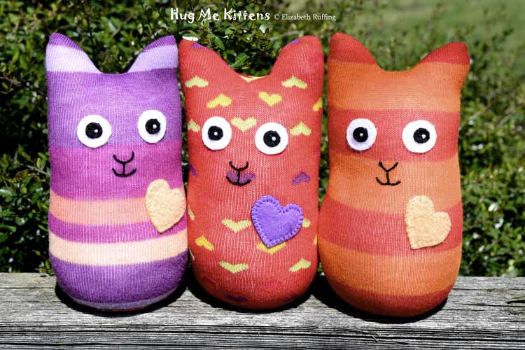 Hug Me Sock Kittens, handmade art toys by Elizabeth Ruffing