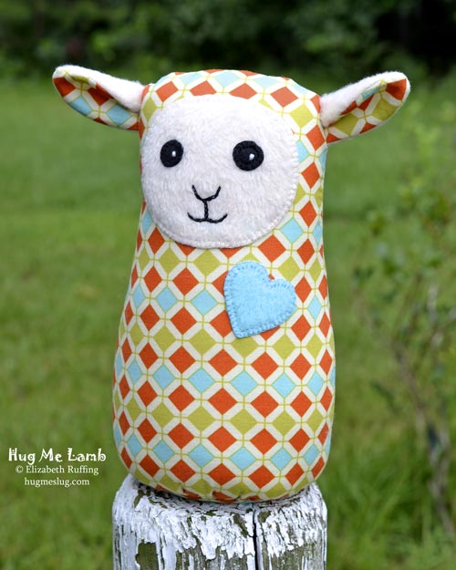 Stuffed Animal Art Toys, Hug Me Lamb by Elizabeth Ruffing, with a diamond patterned body