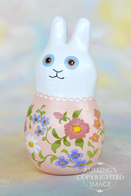 Jenna Jingles, original, one-of-a-kind miniature handmade white bunny rabbit art doll figurine by artist Elizabeth Ruffing